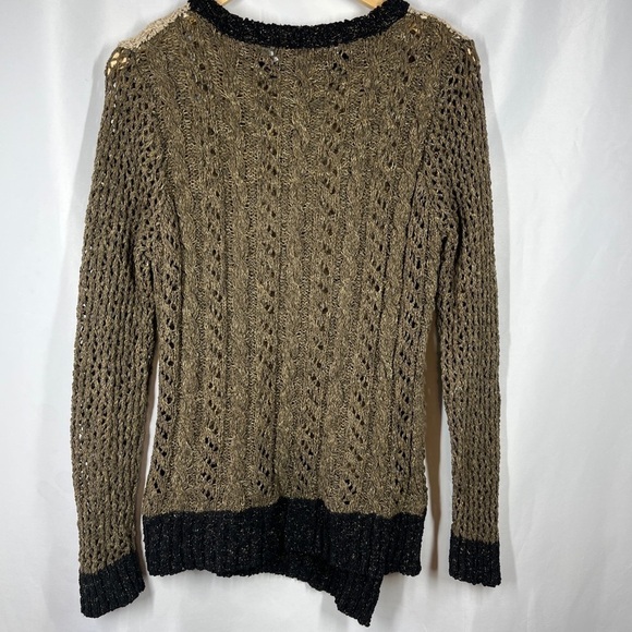 Curio New York Sweater Asymmetric Hem Olive Green Beige Wide Knit Women’s Small - Picture 3 of 8